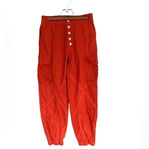 Forever 21 Orange Button Up Cargo Pants with Ruched Pant Legs